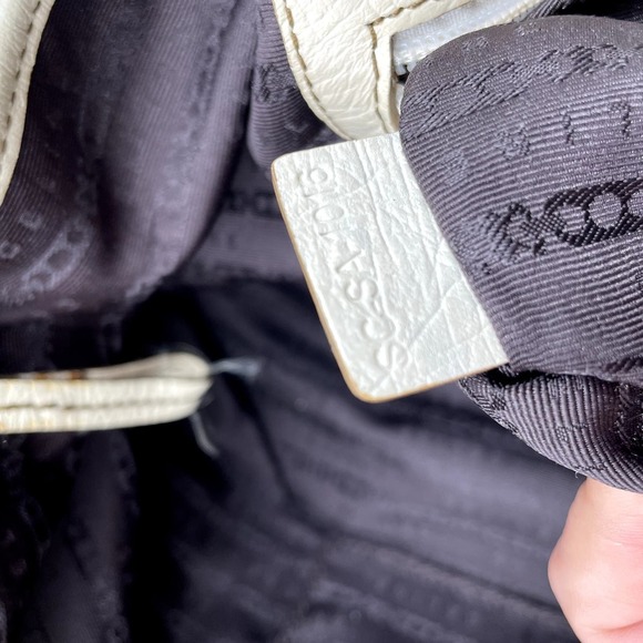 Celine Boogie Canvas Bag Olive Khaki Satchel Cream Leather Straps Medium - Picture 14 of 14